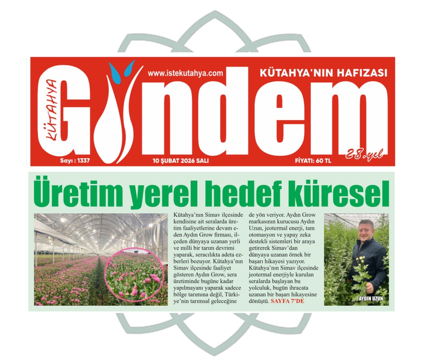 Aydın Grow gazete manşetinde